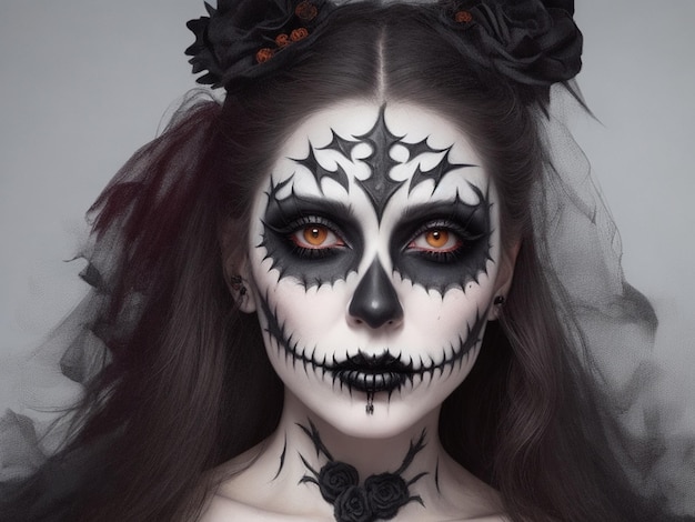 Spooky portrait of woman in halloween gothic makeup