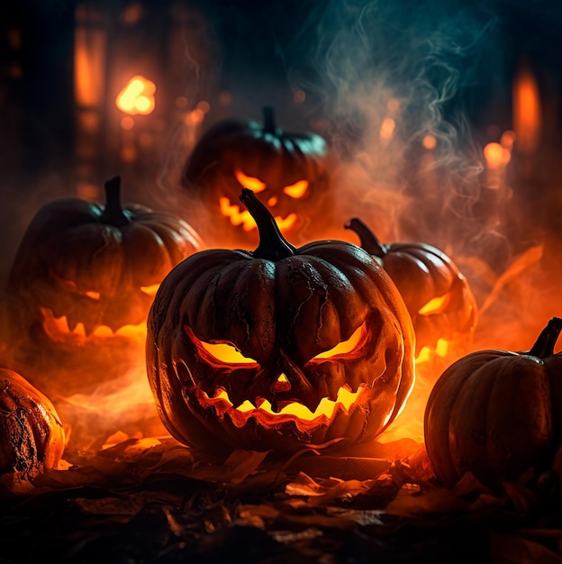 Photo spooky pumpkin grinning for halloween