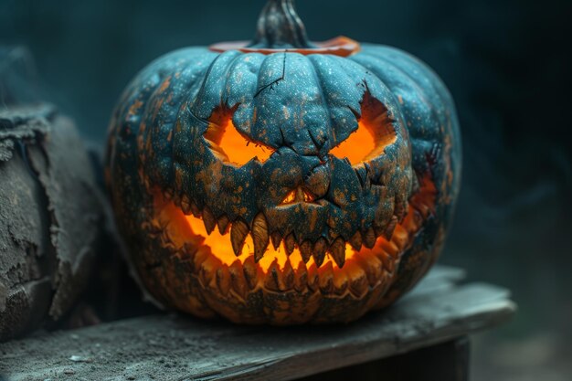 A spooky pumpkin lantern with a carved face