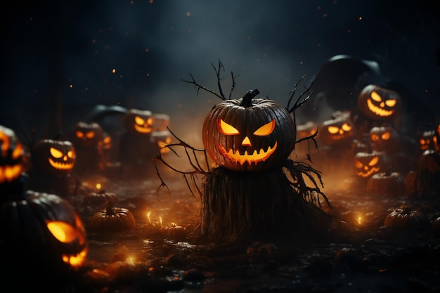 a spooky pumpkin patch with a pumpkin on the top.