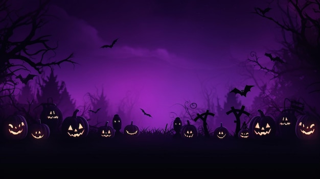 Photo spooky purple pumpkin themed halloween wallpaper moon spooky woods copy space