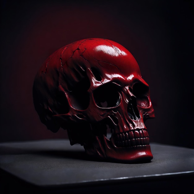 Spooky red human skull generative ai illustration