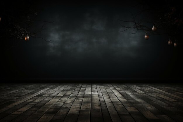 Photo spooky scene mysterious halloween atmosphere with chilling wooden planks backdrop