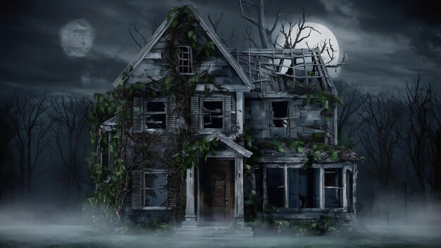 Spooky scene with old house