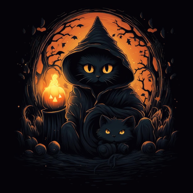 Spooky Serenity A Ghostly Halloween Encounter with a Cuddling Black Cat