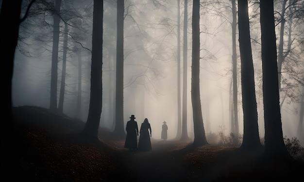 Spooky Silhouettes in the Fog Halloween Wallpaper