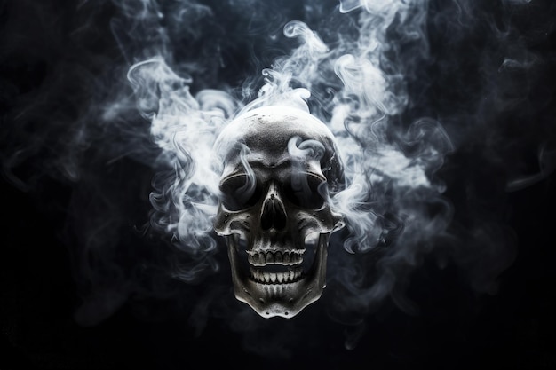 Жуткий череп, выходящий из дымчатого облака, резкое изображение