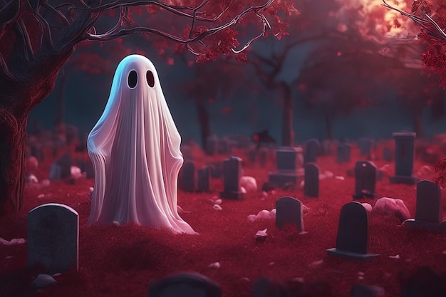 Spooky spooky ghost in halloween forest spooky ghost with a spooky tree halloween party ghost in