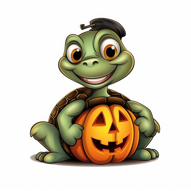 Spooky Stories Een Halloween-avontuur met cartoonschildpad op een witte achtergrond