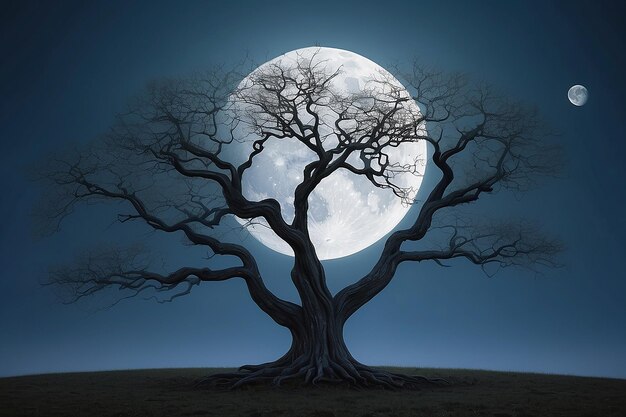 Photo spooky tree against a big moon