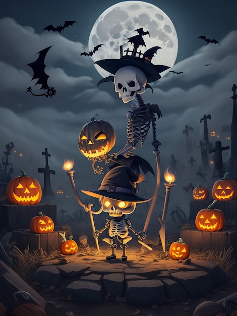 Spooky vector illustration pumpkins fantasy style Halloween stylized horror pumpkin spooky party de