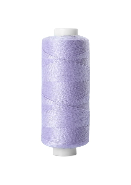 Spool of lilac sewing thread isolated on white