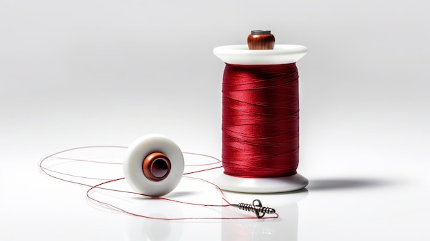 Spool of red thread and needle for sewing vector illustration Needle and thread Generative Ai