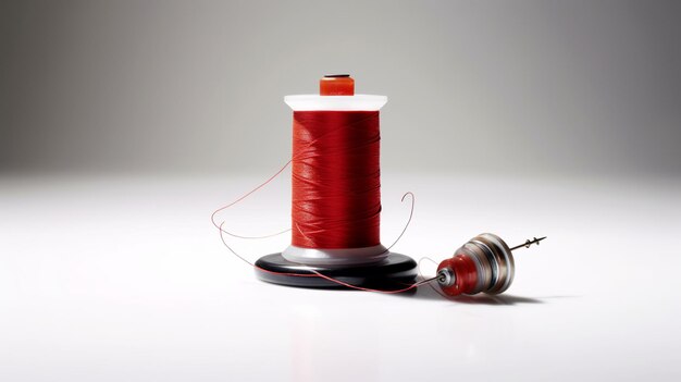 Spool of red thread and needle for sewing vector illustration Needle and thread Generative Ai