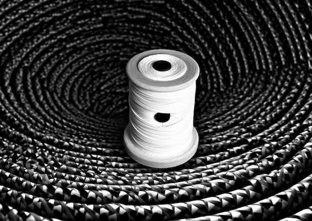 Photo a spool of thread sits on a circular pattern of chains.