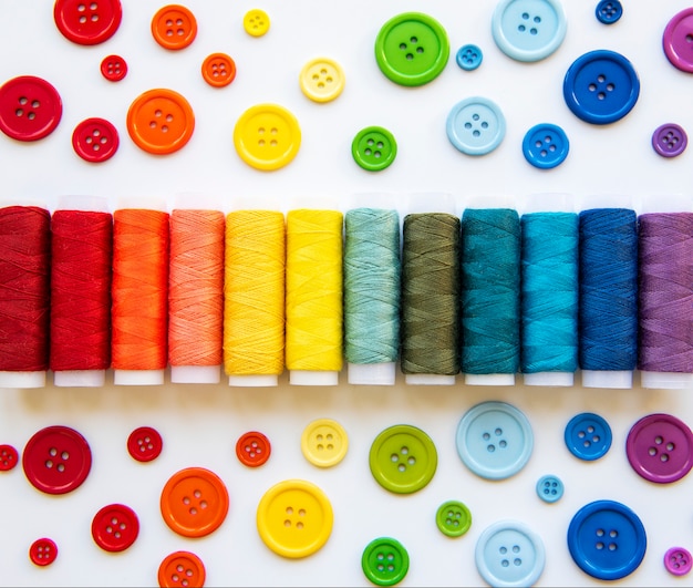 Spools of thread and buttons