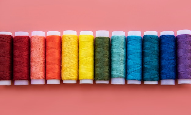 Spools of thread on the colors of the rainbow