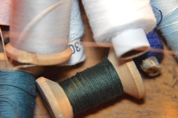 Spools of thread for sewing clothes closeup