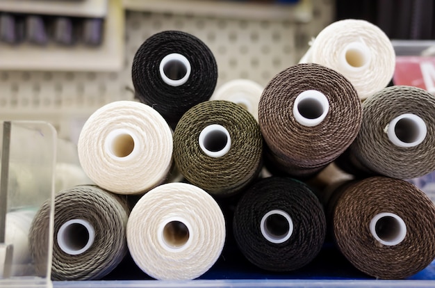 Spools of thread in a sewing store