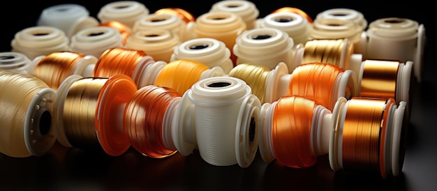 Photo spools of white and orange thread