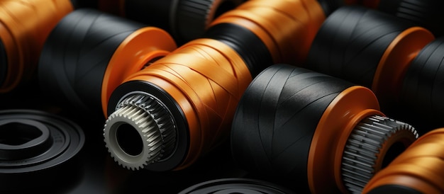 Spools of white and orange thread