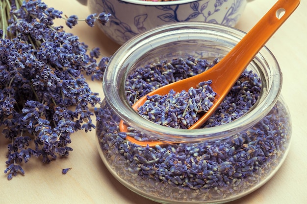 Spoon of dry lavenders