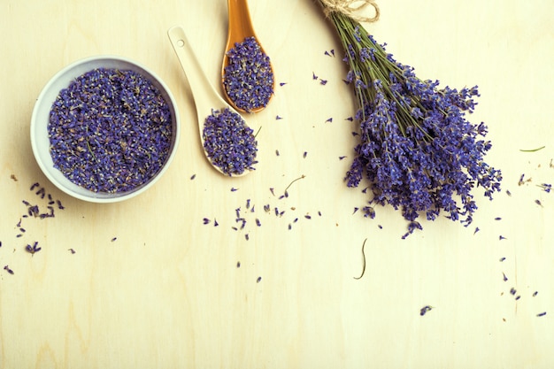 Spoon of dry lavenders