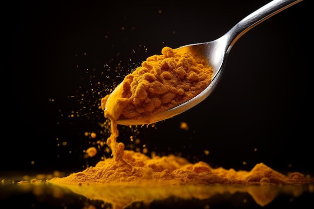 a spoon of food with a spoon full of orange substance.