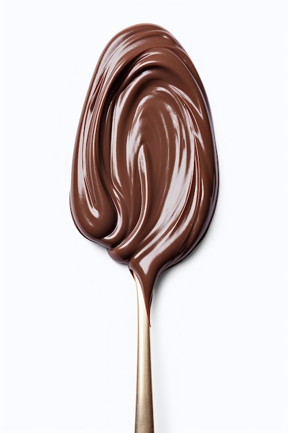 Photo a spoon full of chocolate icing on a white background