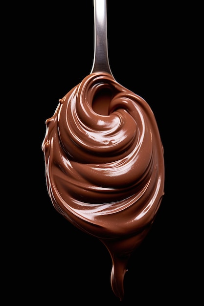 Photo a spoon full of chocolate icing on a white background