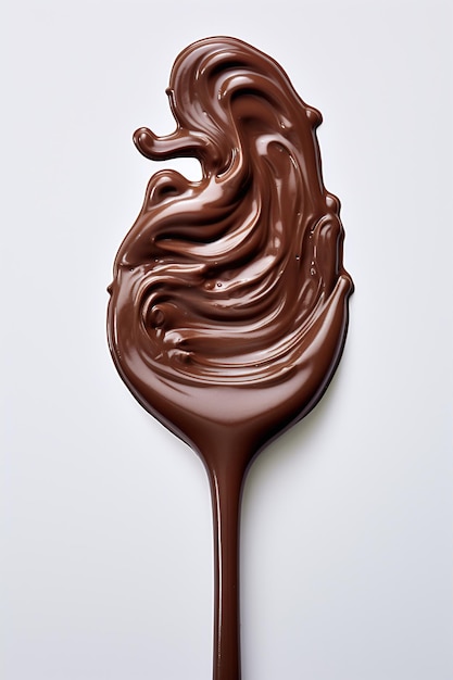 Photo a spoon full of chocolate icing on a white background