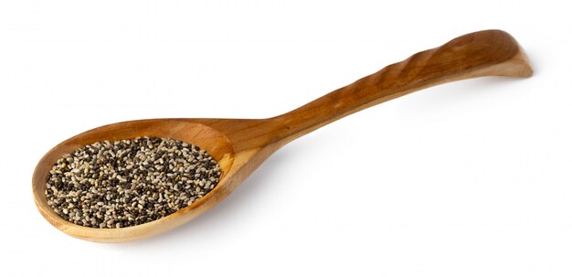 Spoon with chia seeds isolated