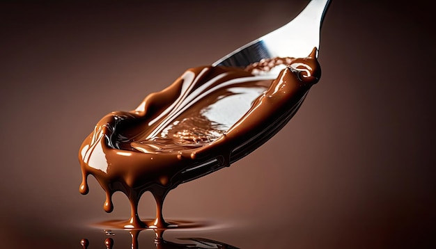 A spoon with a chocolate sauce on it