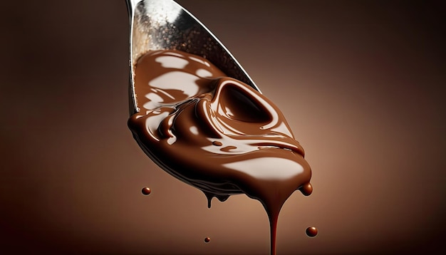 Photo a spoon with a chocolate sauce on it