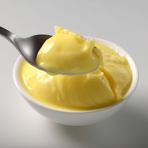 Spoon with a spoonful of butter on it in a bowl generative ai