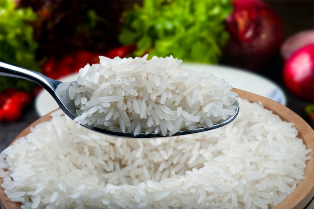 Spoon with white rice