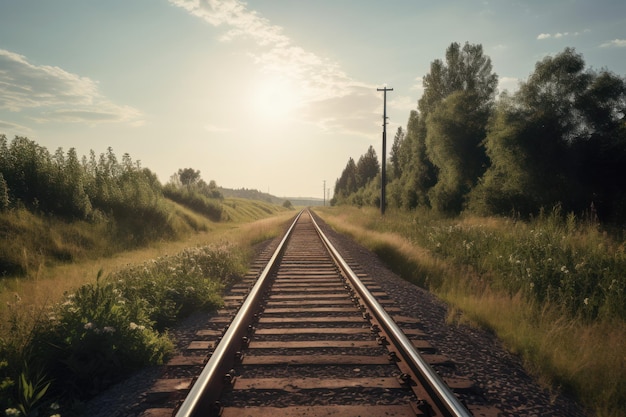 Spoorweg bos trein zonlicht Genereer Ai