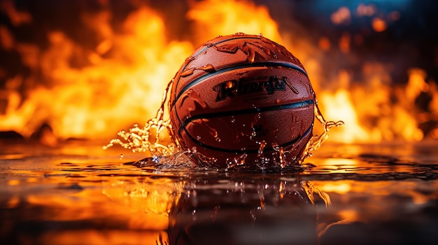 Sport basketball ball on black blur background AI generated image