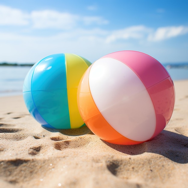Photo sport beach volleyball colorful balls ai generated image