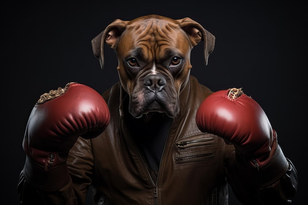Фото Спортивный боксер-собака в одиночестве в раздевалке