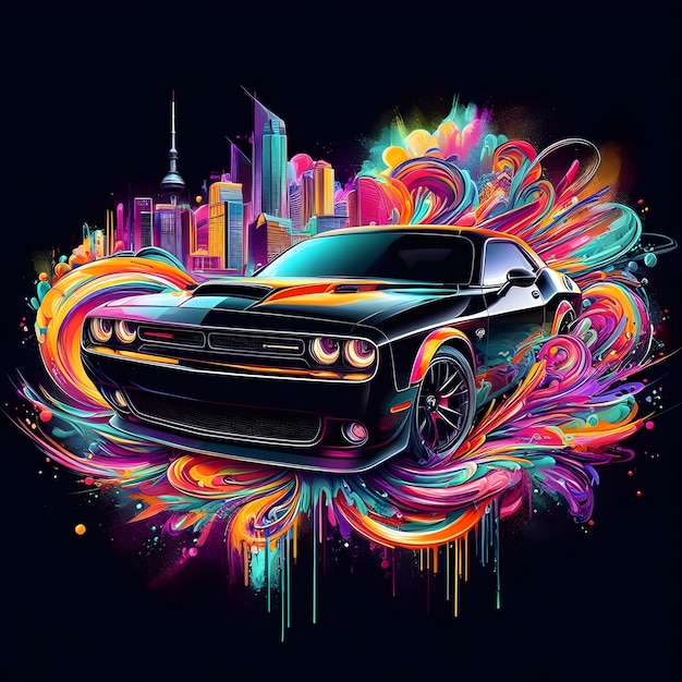 Sport car on colorful grunge background Vector illustration