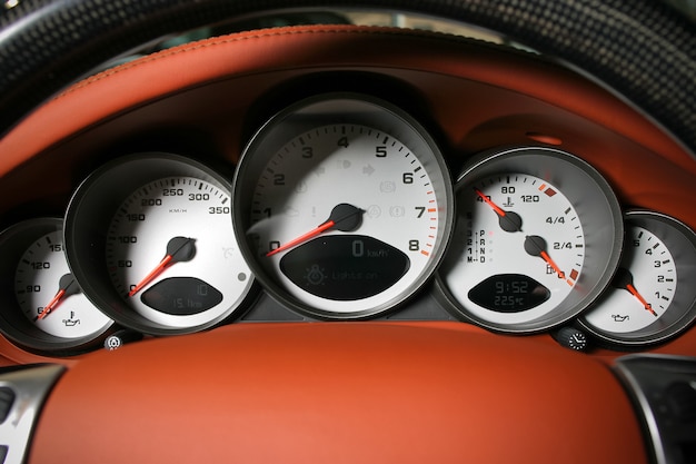 Sport car dashboard, close-up