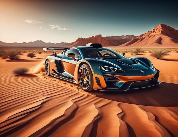 Sport car in desert supercar