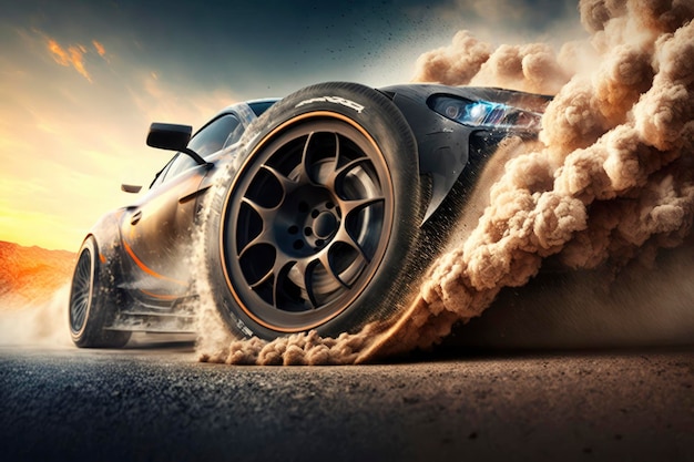 Sport Car Raceing on race track Car wheel drifting 3D rendering