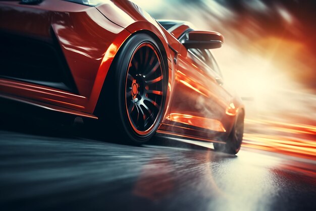 Sport car on the road with motion blur background 3d rendering