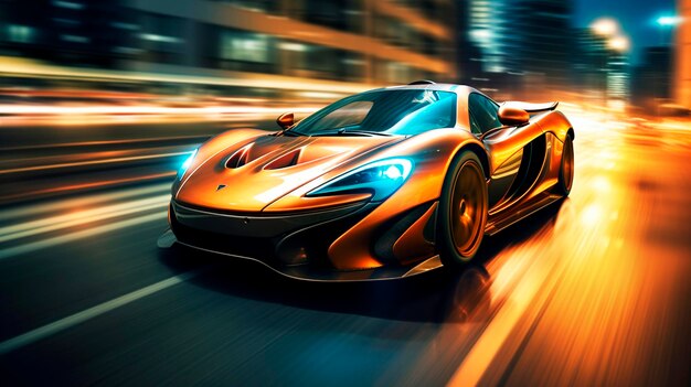 Sport car on the road with motion blur background Generative AI