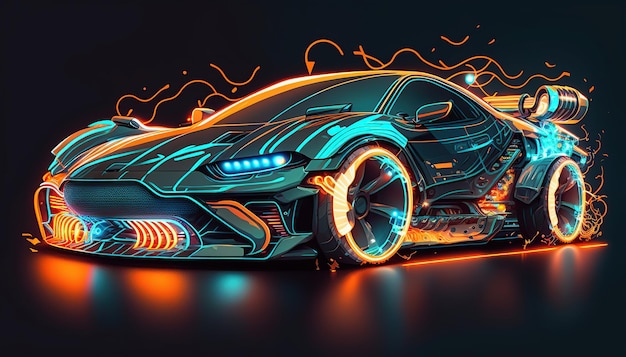 Sport car technology futuristic neon Ai Geneated Image