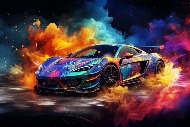 Sport car wallpaper illustration with colorful smoke