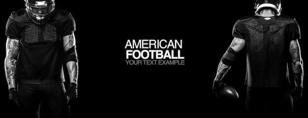 Foto concept sportivo calcio americano giocatore sportivo su sfondo nero con spazio di copia concept sportivo