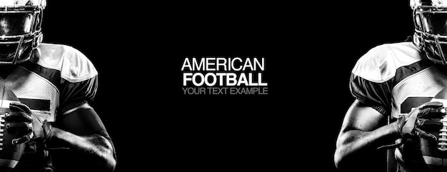 スポーツコンセプト アメリカンフットボール スポーツマン 黒い背景の選手 コピースペースのスポーツコンセプト